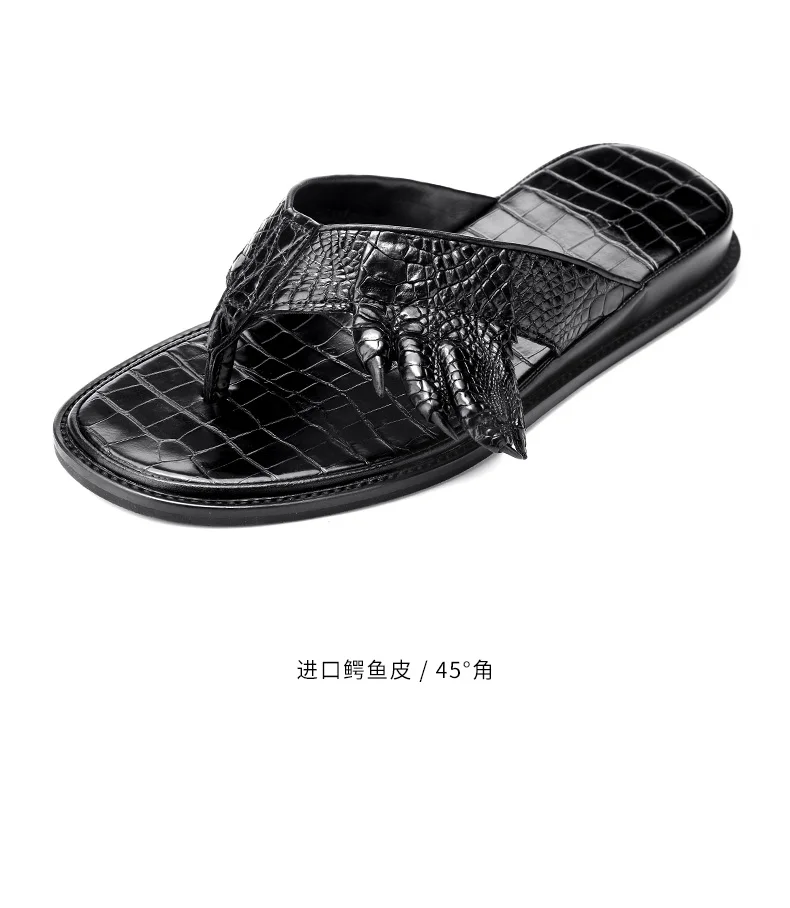 100% real genuine crocodile skin men summer shoe slipper black color high end quality crocodile belly skin men summer shoe