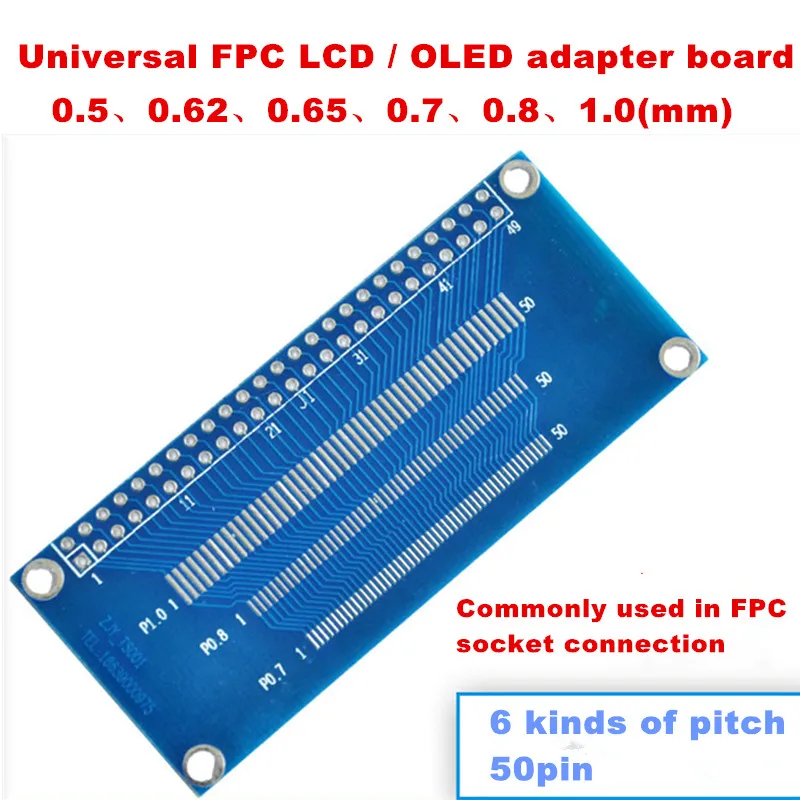 0.5/0.62/0.65/0.7/0.8/1.0mm 50Pin FFC /FPC Socket  Adapter Board for LCD/OLED Module Universal FPC LCD / OLED Adapter Board