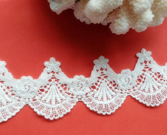 

High quality clothing materials 5 yard/lot 2.36" 6cm wide white scallops cotton water soluble lace trim 1022998L4K145