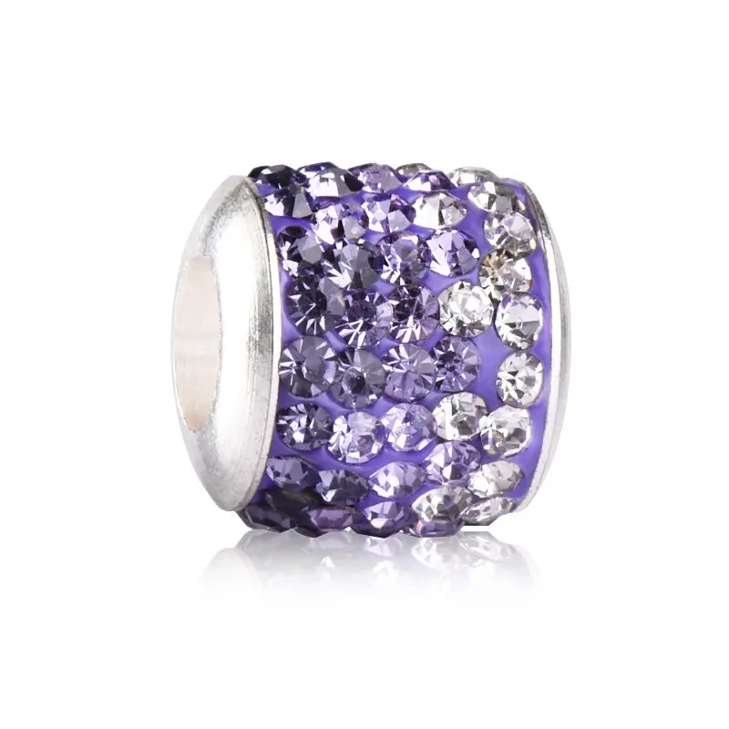 11mm Gradual Color Silver Plated Buckle Rhinestone Ball Bead Charm Spacer Fit for Pandora DIY Jewelry Bracelet Necklace Making