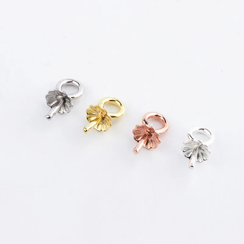 Real Pure Solid 925 Sterling Plain Silver Rose Gold Bead Cap Connectors for Pendants Cap Base Jewelry Findings Wholesale