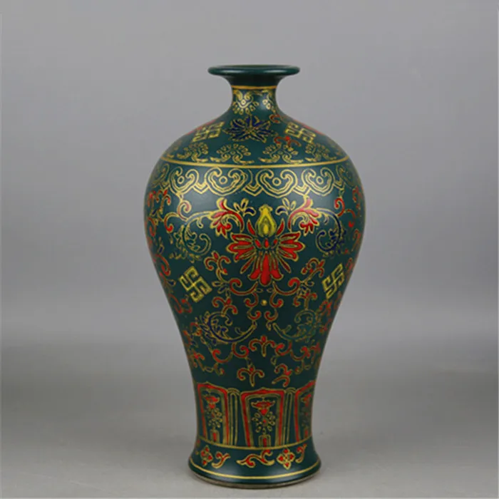 Qing Yong Zheng Antique Ceramic Vase Malachite Green Enamel Vase Antique Porcelain Ancient Porcelain Collection