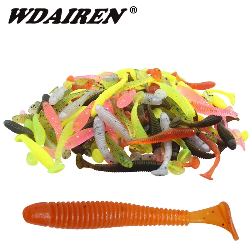 

50Pcs Worm Soft Lure Fishing Lure 0.7g 47mm Swimbait Wobblers Artificial Silicone T tail bait Leurre Souple Shad Fishing tackle