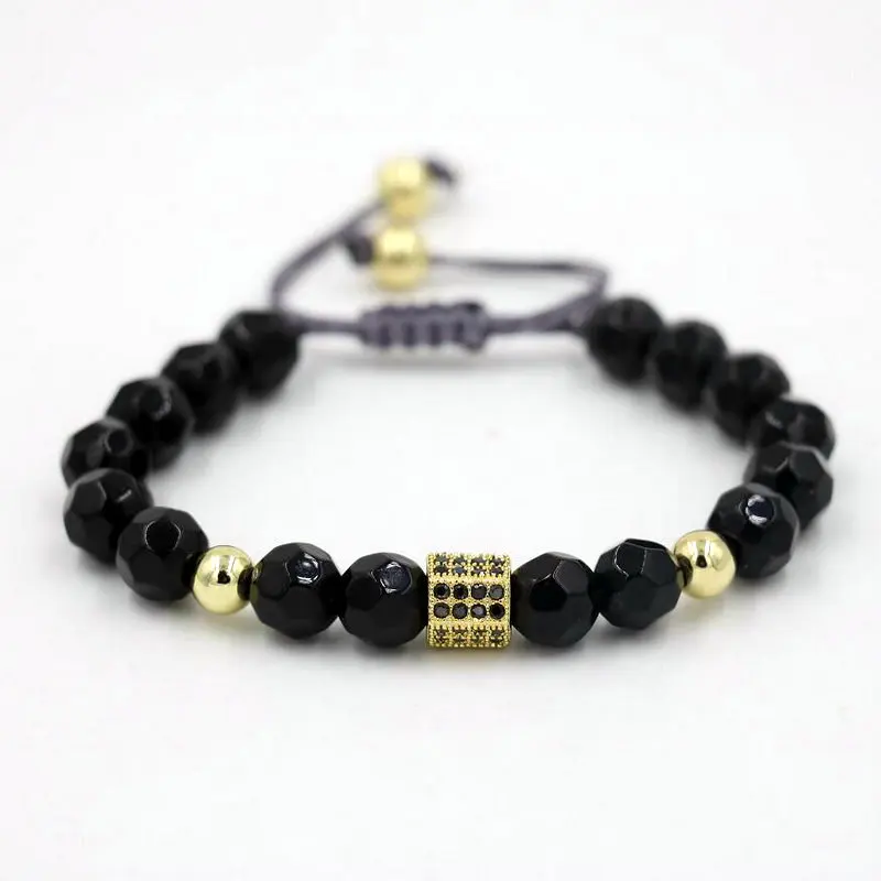 BPPCCR anil arjanda Multi-faceted Black Onyx Chakra Micro Pave Black CZ Bracelets & Bangles Men Braided Macrame pulsera