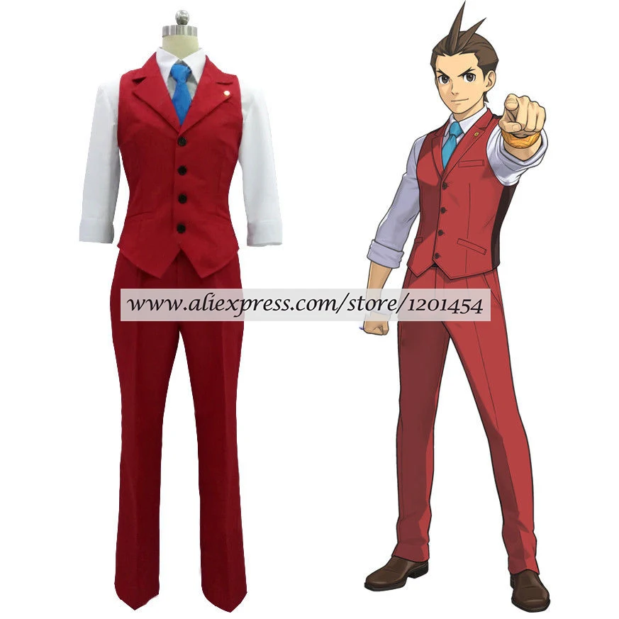 Ace avvocato Apollo Justice Red Vest Suit Outfit Cosplay Costume Set completo