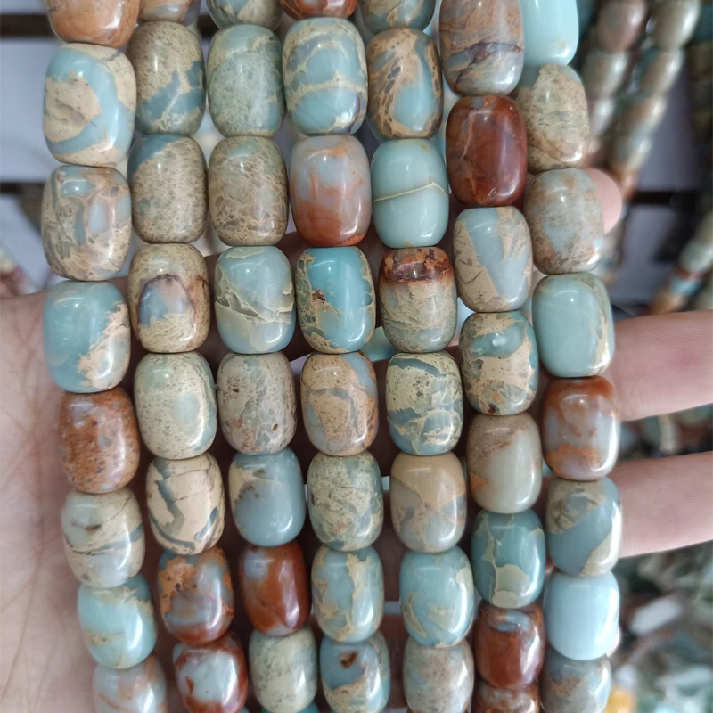 

10x14mm Genuine Natural Agalmatolite Stone Beads Barrel Shape Loose Snake Skin Stone Beads DIY Jewelry Making Accessories 15''