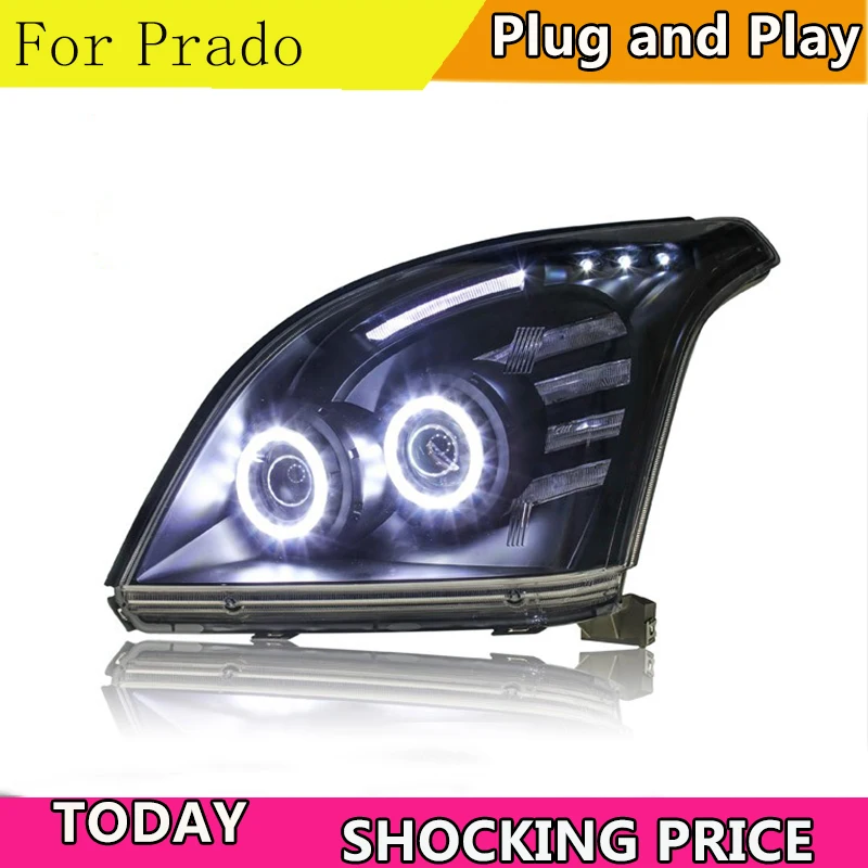 

doxa Car Styling Head Lamp for Toyota Prado LC200 Koplampen 2004-2009 LED O Angel Eyes Koplamp DRL Bi Xenon Lens HID Lage Beam