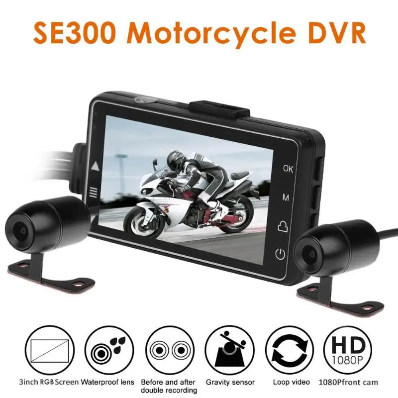 SE300 Motorcycle DVR Front+Rear View Motorcycle Dash Cam Video Recorder Black Night Vision Box Dual Motorcycle Action Camera HD