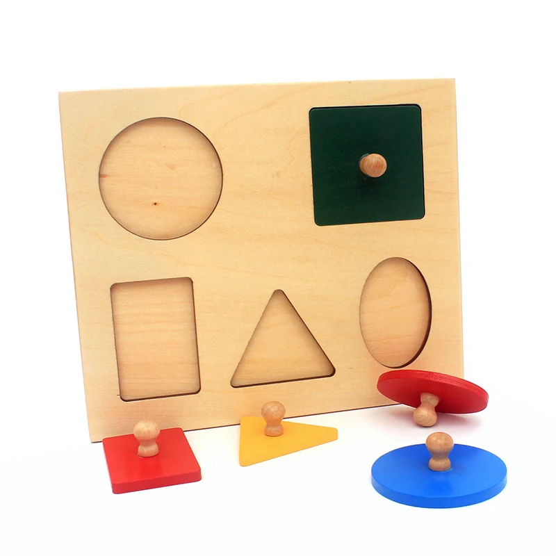 Casa dentale giocattoli matematici Montessori in legno inserti a forma di geometria 5 set manopole rettangolari quadrate triangolari rotonde colorate