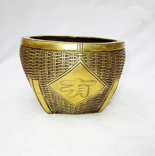 Chinese collection brass wealth food Storage basket crafts decoration