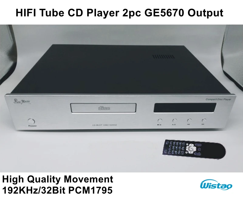 HIFI Tube CD Player with 2pc GE5670 High Quality Movement  192KHz/32Bit PCM1795 Upgrade Version Black or Withe Panel 220V  Audio