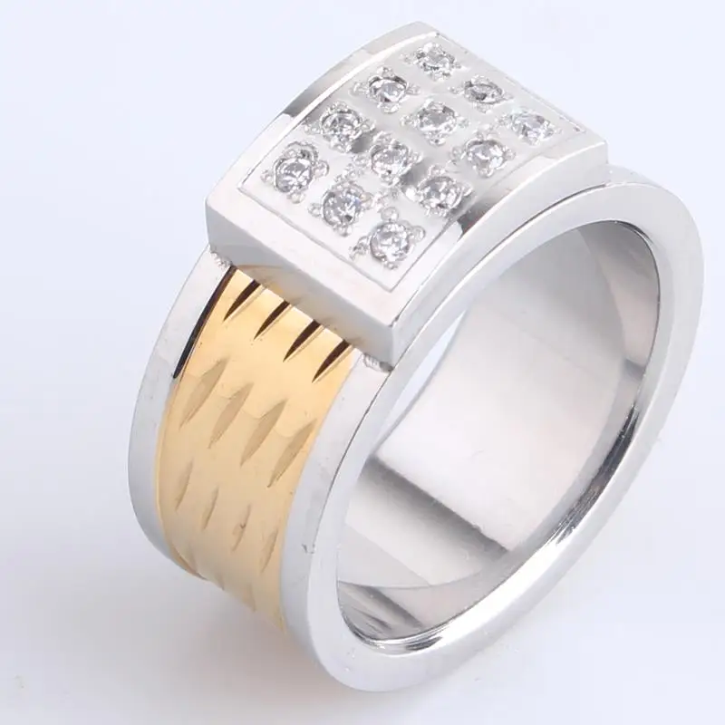 10mm shield four row Domineering crystal Stainless Steel finger rings for men wholesale