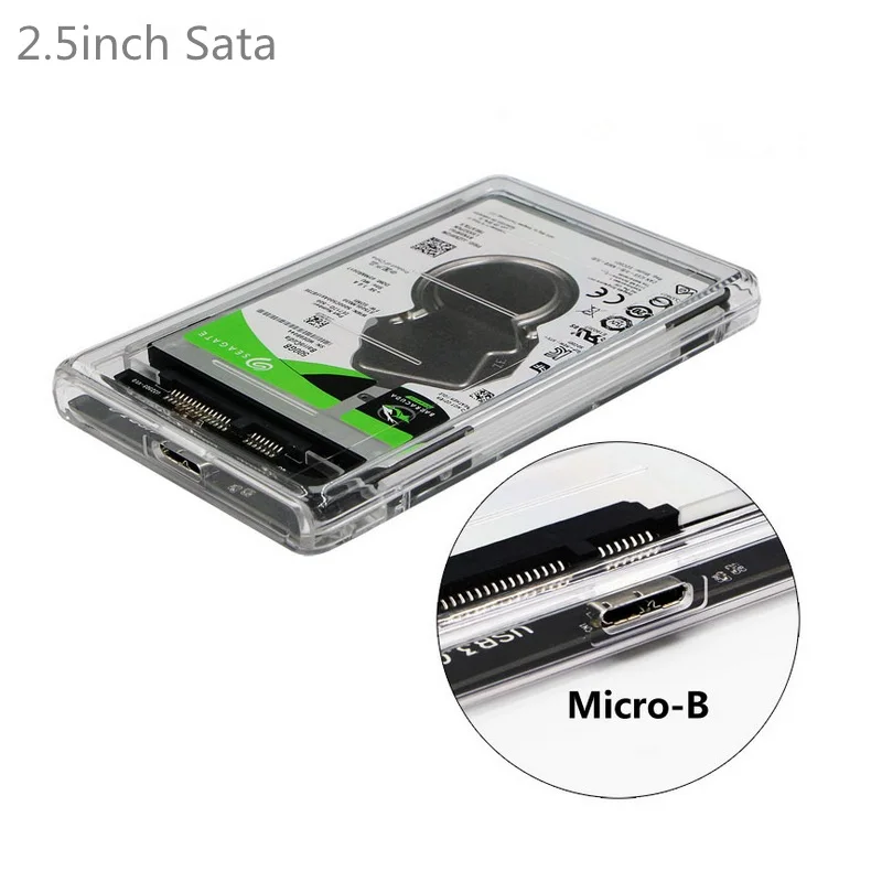 High Speed USB3.0 2.5" Transparent 5Gbps Sata HDD Case Hard Drive Enclosure Box with Micro-B to USB Cable Extern Memory Disk