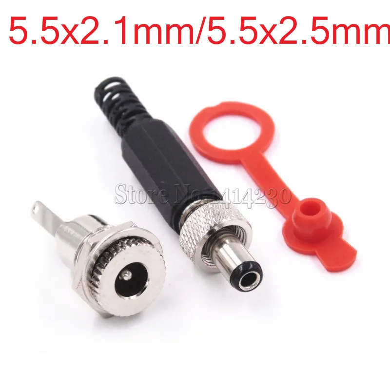 DC Connector 5.5*2.1 5.5*2.5 5.5x2.1mm 5.5x2.5mm DC Power Connector Male Female Total 2Pcs With Waterproof Cap Power Socket Plug