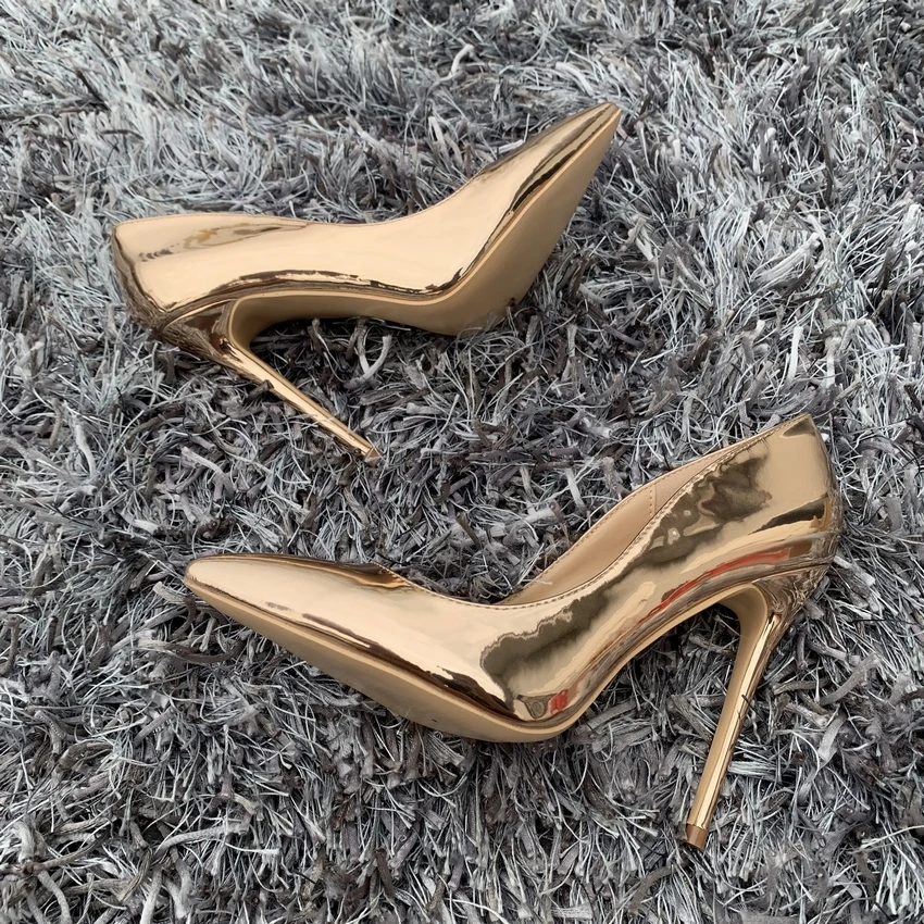 2019 Fashion Women Shoes Gold Patent Leather Wedding Woman Shoes Sexy Stilettos High Heels 12cm/10cm/8cm Pointed Toe Women Pumps