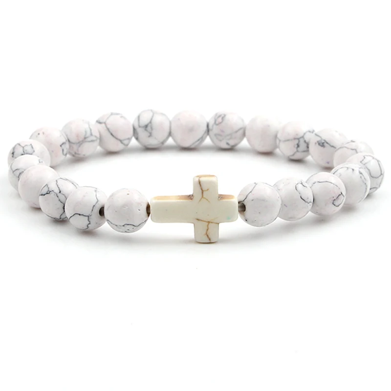 VILLWICE-pulsera de cruz de piedra Natural hecha a mano para hombres y mujeres, pulseras elásticas con cuentas, regalos de joyería cristiana, 13 colores