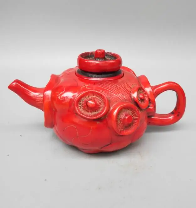 China collectible imitation Resin pure hand-carved mushroom teapot crafts statue