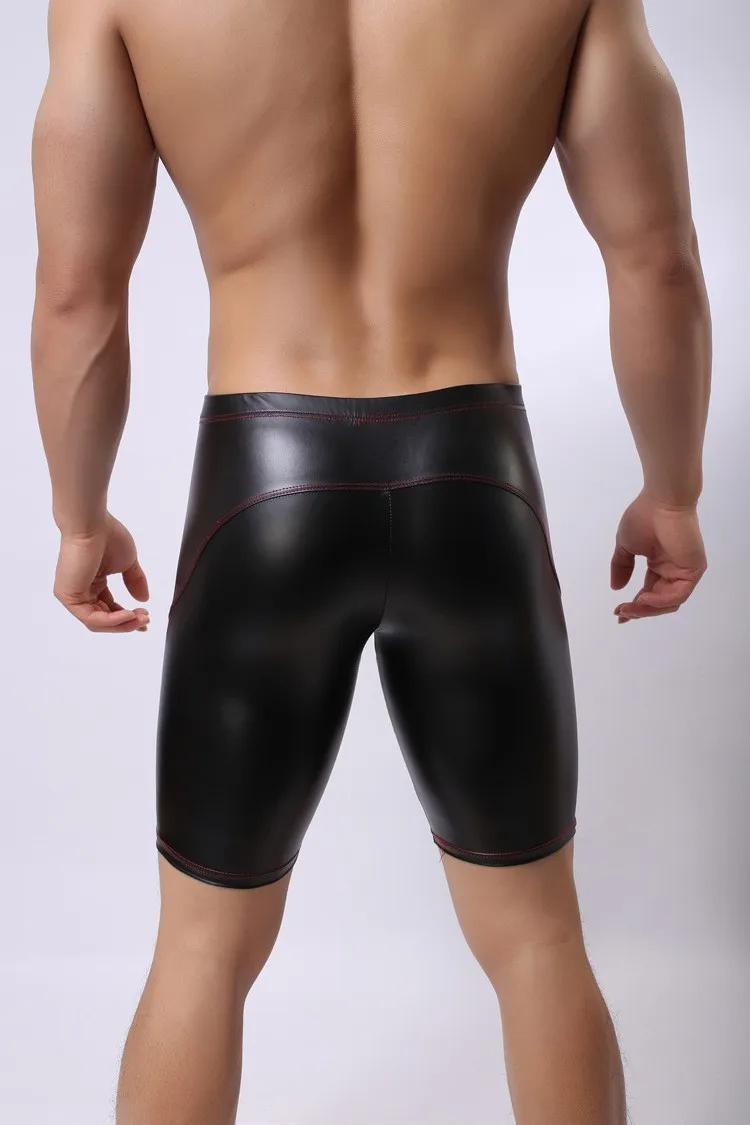 Sexy Men Plus Size Wild PVC Faux Leather Panties Shorts Boxer Wetlook Clubwear Jockstrap Fetish Gay Wear Erotic lingerie FX21