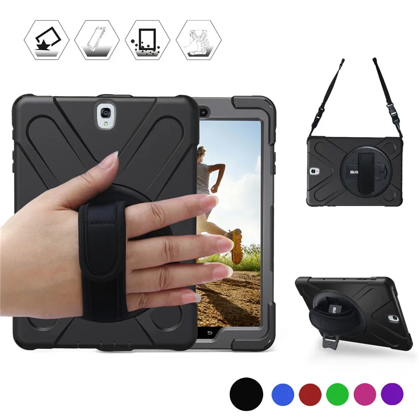 

Cover For Samsung Galaxy Tab S2 9.7 T810 T813N T815 T819 Kids Safe Heavy Duty Silicone+PC Kickstand Case w/ Wrist+Shoulder Strap