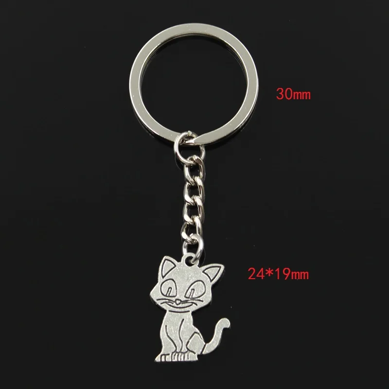 Fashion 30mm Key Ring Metal Key Chain Keychain Jewelry Antique Silver Color Plated Double Sided Cat 24x19mm Pendant