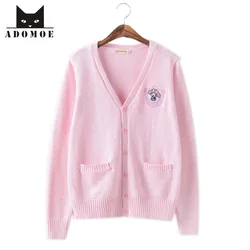 XS-XL Automne Femmes Pull Tricots Rose Doux Ajuster Belle Mignon Dessin Animé Japonais Corée JK Adolescentes Doux Pull Cardigans