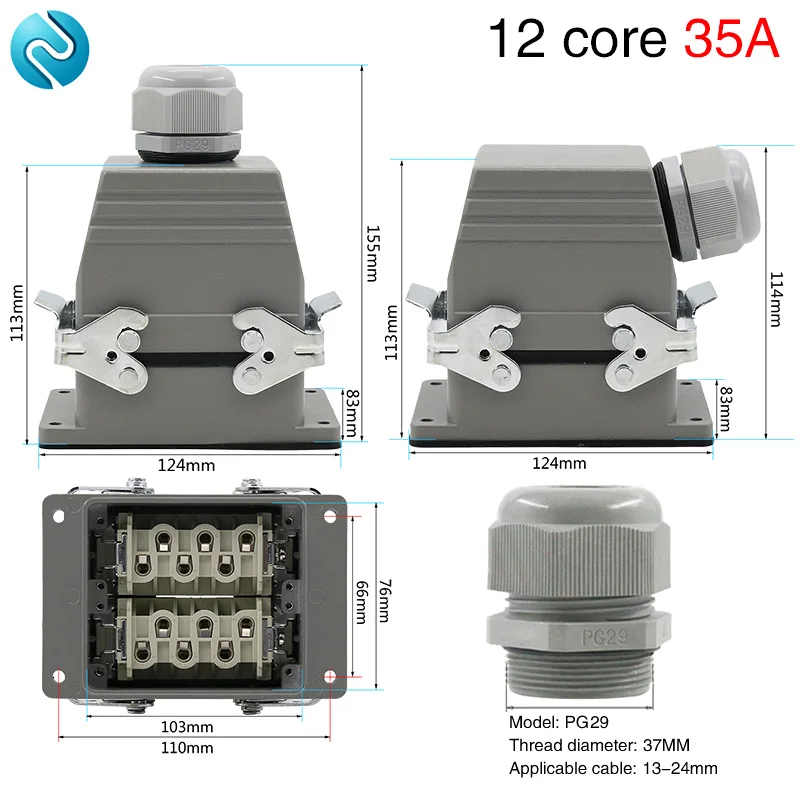 conector reforcado 12 core industrial tomada de aviacao a prova d agua grande corrente 35a hdc hsb0121 01