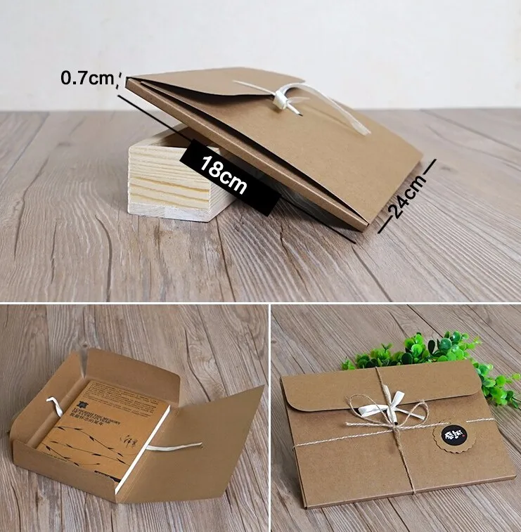 10Pcs 24*18*0.7cm Custom Logo Silk Scarf Gift Paper Box Kraft Paper Envelope Bag Postcard Photo CD DVD Packaging Box Scarf Gift view 2