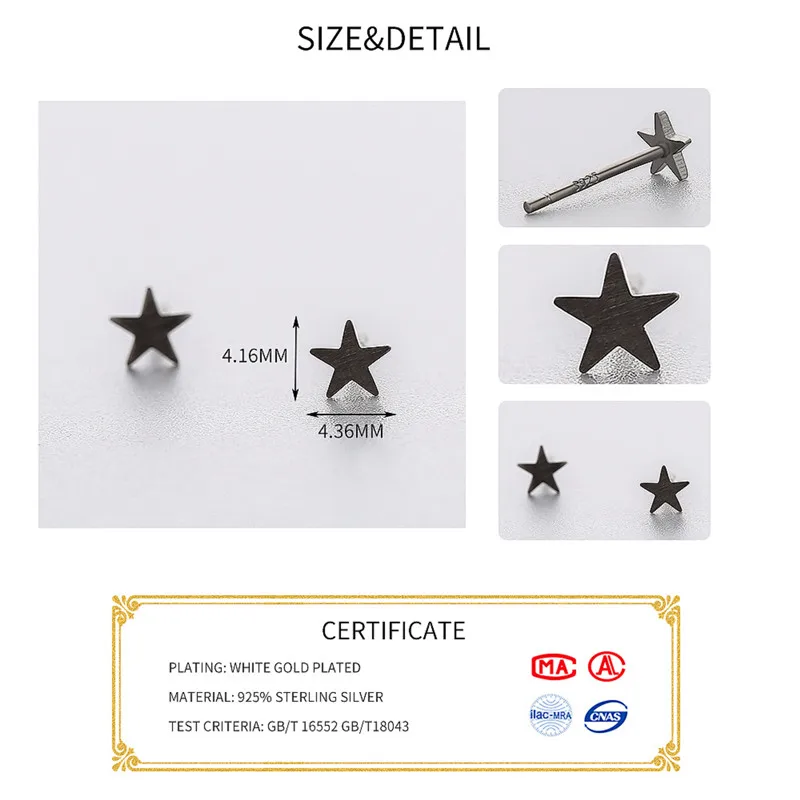 INZATT Vintage Charm Silver 925 Stud Earrings Black Metal Small Star Personalise Jewelry For Women Birthday Party 2018 Gift