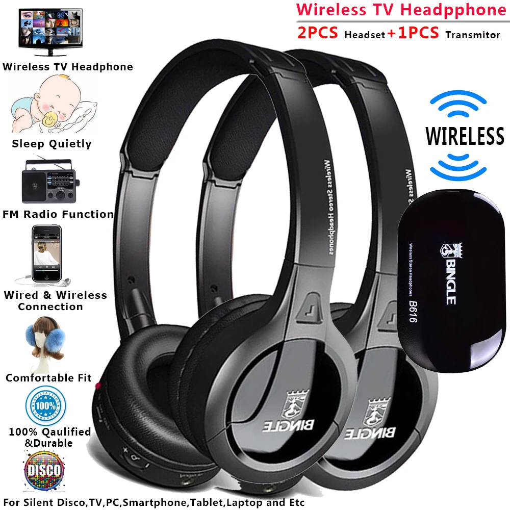 Bingle B616 2 PCS Fones de ouvido/conjunto Extra Bass On Ear Auriculare Fone De Ouvido RF Fones de ouvido sem fio para TV ouvir família teatro