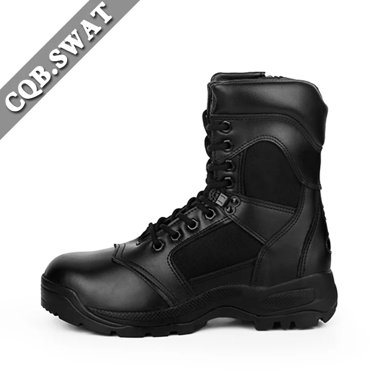 CQB.SWAT Black Full Lether Style Durable Training Shoes Tactical Boots Hard Toe