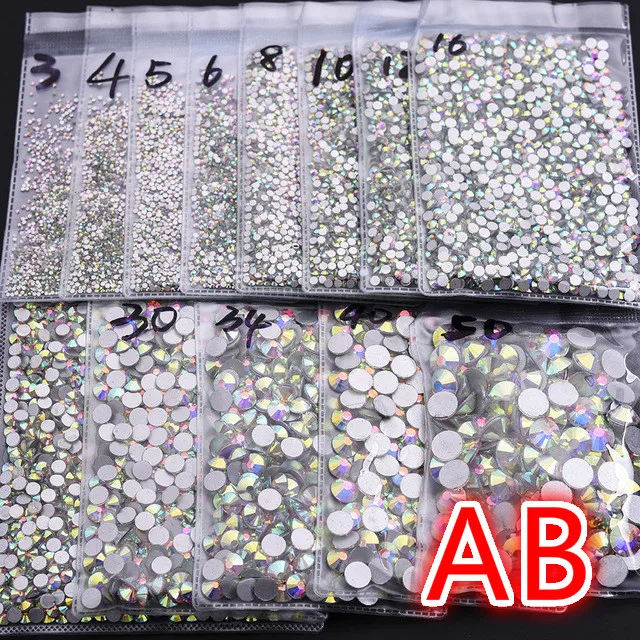 Super Glitter ss3-ss50 Crystal AB Flat Back Non HotFix Nail art Rhinestone 3D Glass Nail Art Decorations Garment Rhinestone