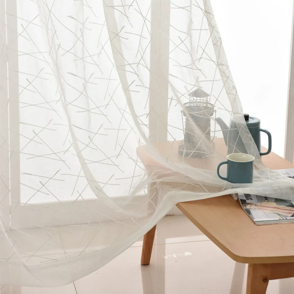 Simple White Embroidery Tulle Curtains for Bedroom New Geometry Window Modern Curtains for Living Room Blind Voile Custom Size