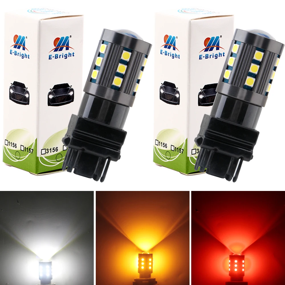 

YM E-Bright 2 PCS T25 3156 3157 P27W P27/5W LED Car Lights 12V DC White Yellow Red 3030 24 SMD Auto Bulbs Rear Tail 840Lm