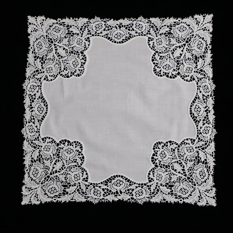 A007: White premium cotton lace handkerchiefs  crochet hankies for women/ladies wedding gift