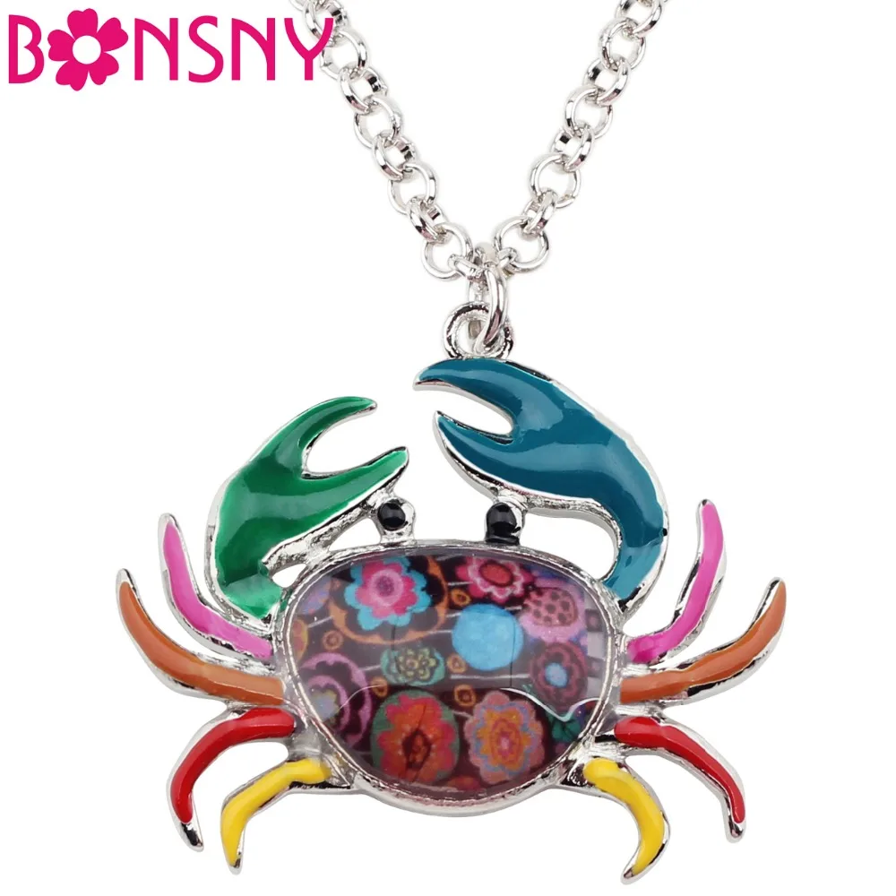 

Bonsny Maxi Statement Metal Alloy Lucky Zodiac The Cancer Necklace Chain Choker Pendant Fashion Enamel Jewelry For Women Ladies