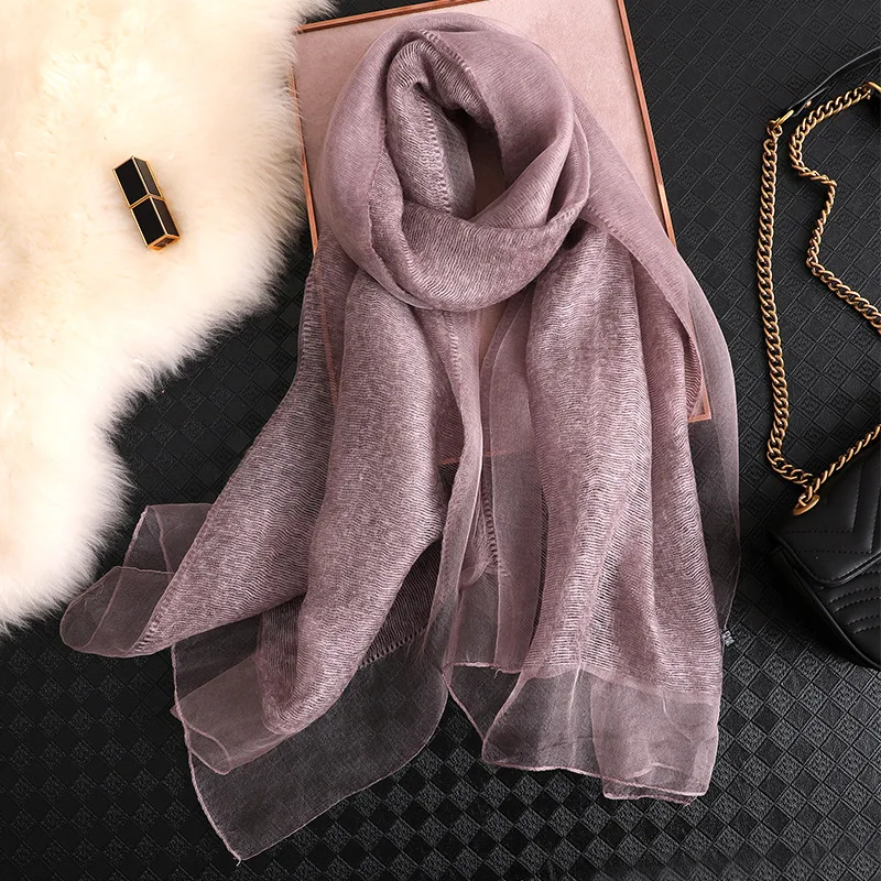 Brand 2024 Women Silk Scarf Female Solid Foulard Femme Pashmina Shawls And Wrap Big Size Scaves Beach Towel Bandana Muslim Hijab