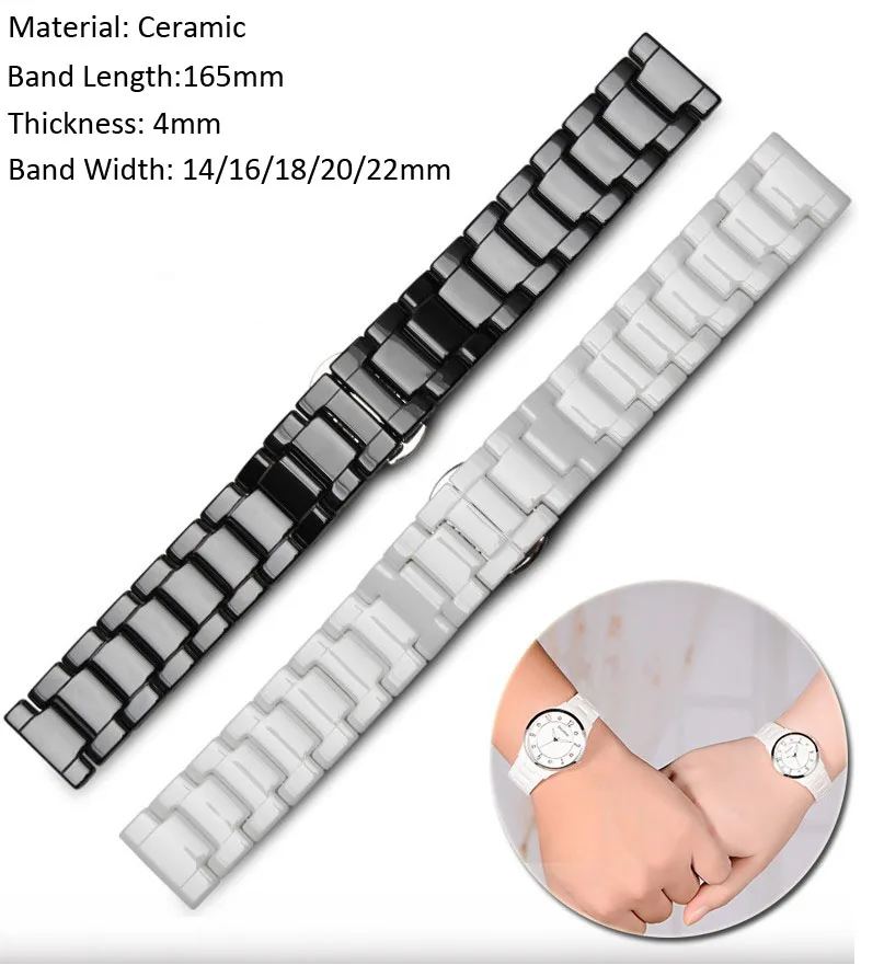 Ceramic Watch Bracelet 14mm 16mm 18mm 20mm 22mm Watchband White Black Ceramic Strap universal Wristwatches Band