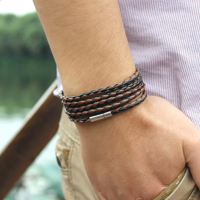 5 Layer Leather Bracelets & Charm Bangle Set, Handmade