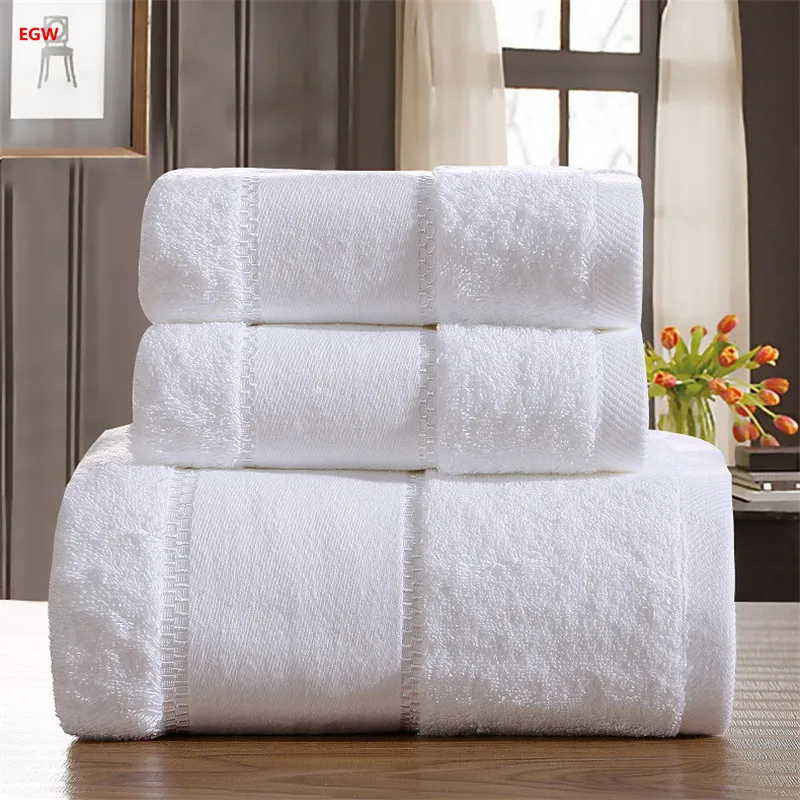 3pcs Set Asciugamano Bianco 100% Cotone Pakistan Cinque Star Hotel Casa Toalla Lettera Ricamato Adulti Coppia Regalo Viso Vasca Da Bagno panno per