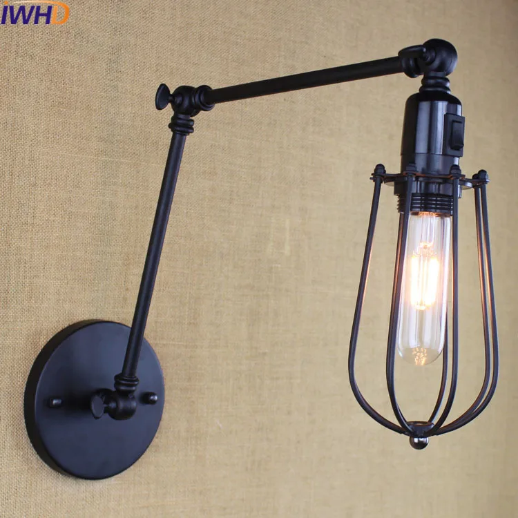 

IWHD Lampara Led Loft Industrial Long Arm Wall Lamp Switch Vintage Edison Bulb Lights Fixture Modern Iron Wall Light for Home