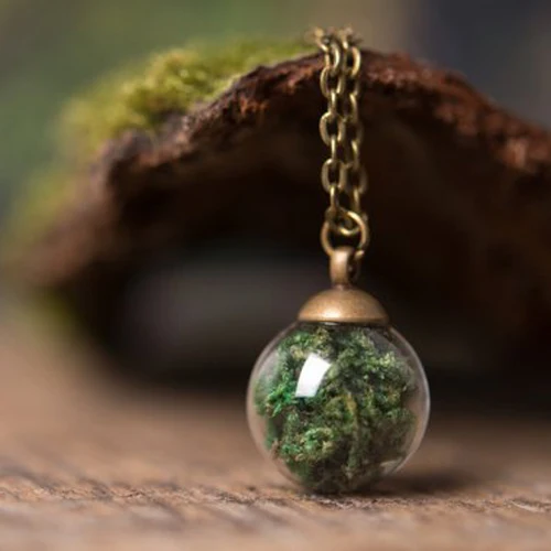 3PCS 16MM Glass Ball Real Moss Necklace Terrarium necklace Nature necklace Green necklace birthday gift for women