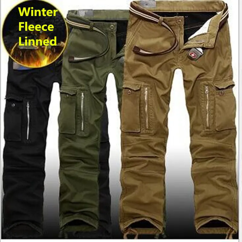 Pantalones Cargo de talla grande para hombre, pantalón grueso y cálido de longitud completa con múltiples bolsillos, informal, militar, táctico,