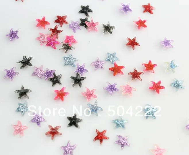 500pcs handmade miniature nail art resin glitter star starfish Cabochon for Kawaii Decoden DIY Projects-glitter shiny star