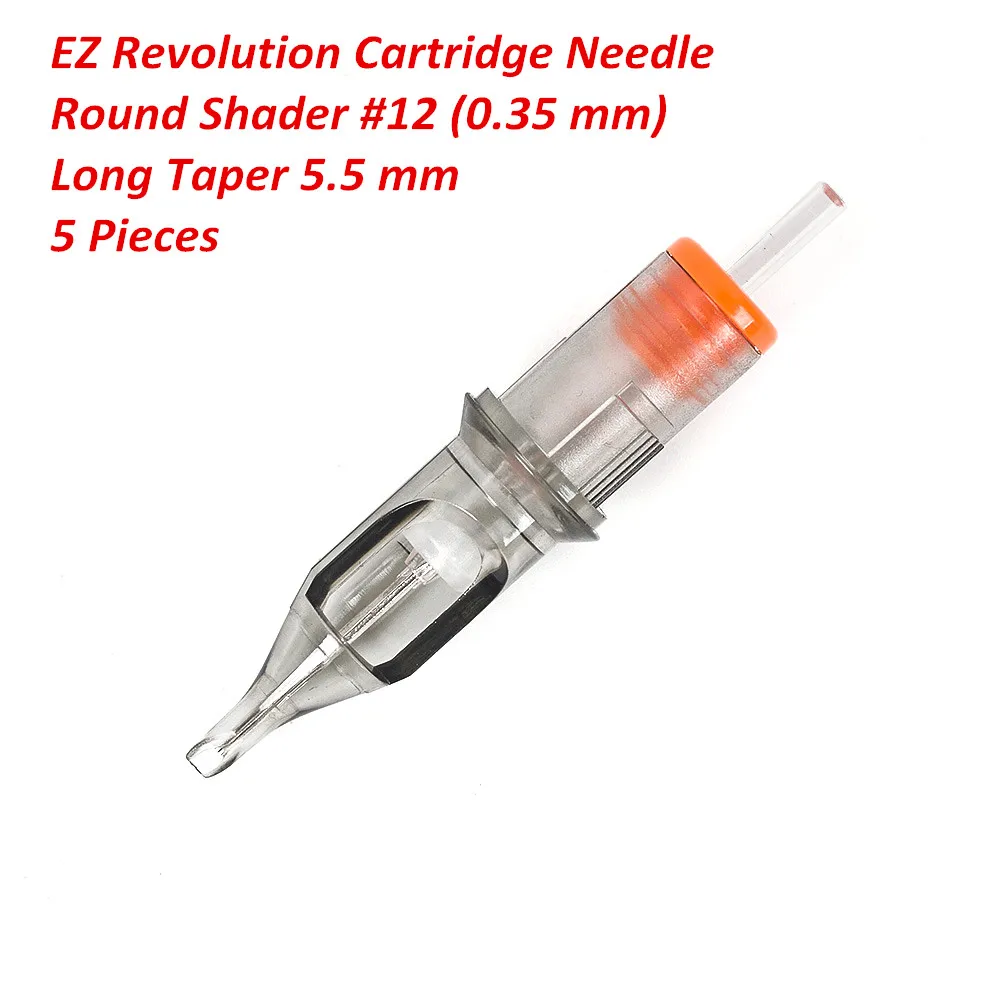 5 Pcs EZ Revolution Tattoo Cartridge 5,5 MM Long Taper Round Shader Needles for Rotary Machine Grips Supply