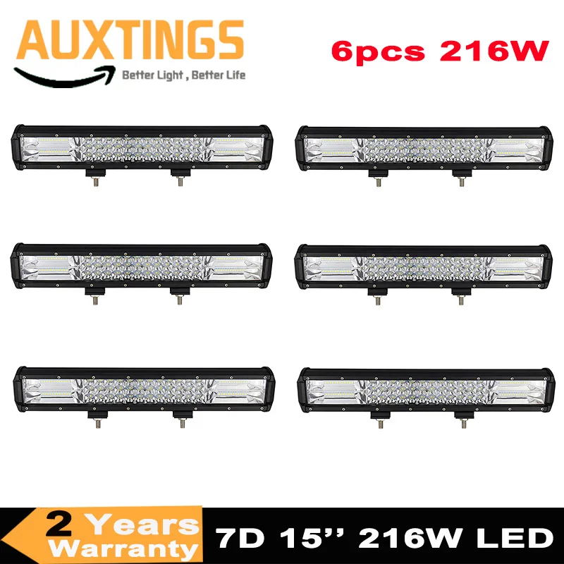 6pcs Triple-ROW 7D 15'' 216W offroad led work light bar auto led lamp For 4wd suv atv car tractor truck 12v 24v IP67