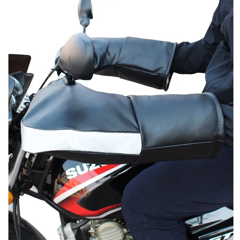 Motorcycle Scooter Quad Bike Handlebar Hand Fur Muffs Gloves Mitts Winter Warmer Lengthening and widening with Reflective strip