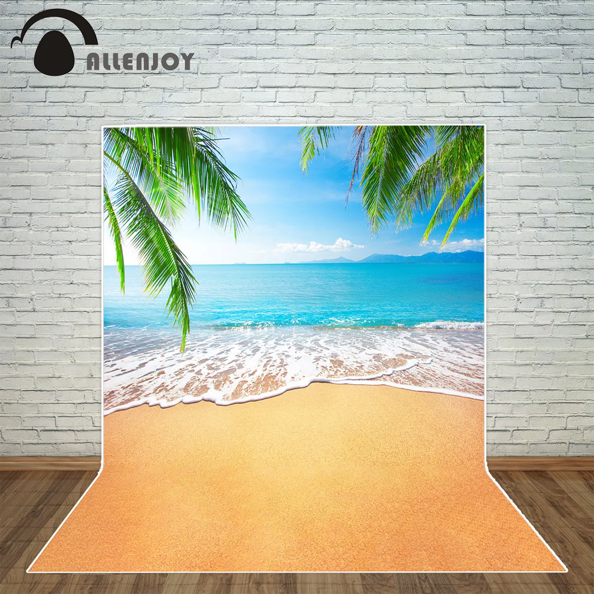 Allenjoy backdrop for photographic studio blue Sea waves tropical sandy beach tree summer background original design photocall