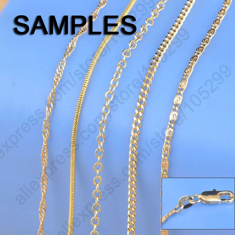 

Sample Mix 5 Kinds 18" Yellow Gold Colors Jewelry Snake ROLO Singapore Necklace Chains With Lobster Clasps Stamped