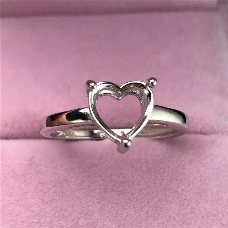 Heart shape contracted rings basis S925 silver ring base shank prong setting stone inlaid jewelry fashion DIY women nice