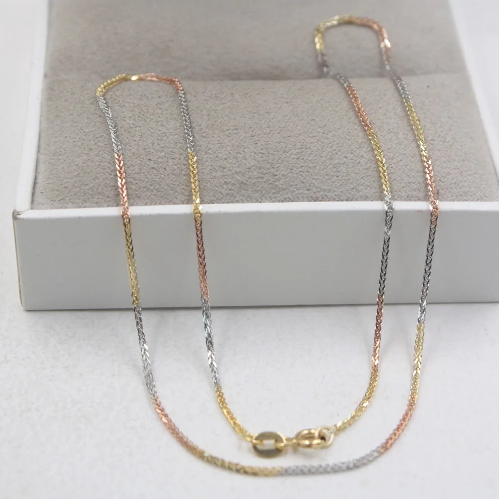 

Real 18K Multi-tone Gold Necklace Woman's Elegant Wheat Link Chain 17.7"L